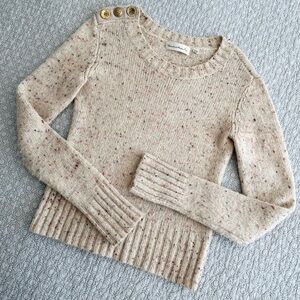 Anthropologie Charlie & Robin Wool Blend Tan Flecked Crew Neck Sweater Size S